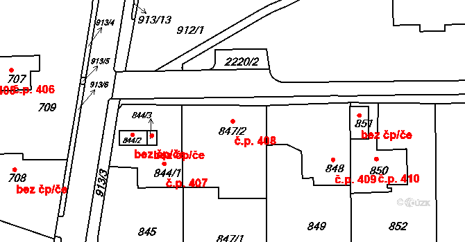 Klášterec nad Ohří 408 na parcele st. 847/2 v KÚ Klášterec nad Ohří, Katastrální mapa