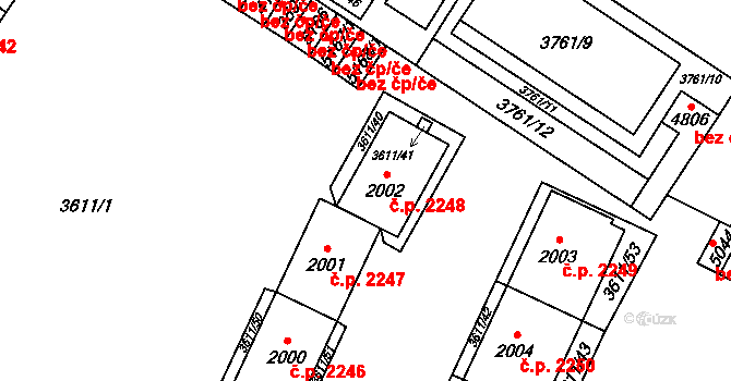 Břeclav 2248 na parcele st. 2002 v KÚ Břeclav, Katastrální mapa