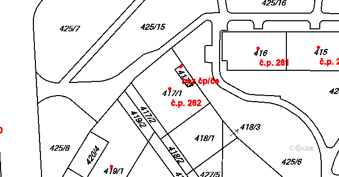 Řetenice 262, Teplice na parcele st. 417/1 v KÚ Teplice-Řetenice, Katastrální mapa