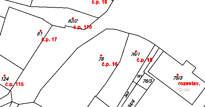 Chlumín 16 na parcele st. 78 v KÚ Chlumín, Katastrální mapa