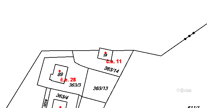 Mutyněves 11, Blažejov na parcele st. 59 v KÚ Mutyněves, Katastrální mapa