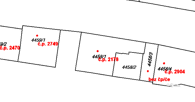 Žižkov 2178, Praha na parcele st. 4458/1 v KÚ Žižkov, Katastrální mapa