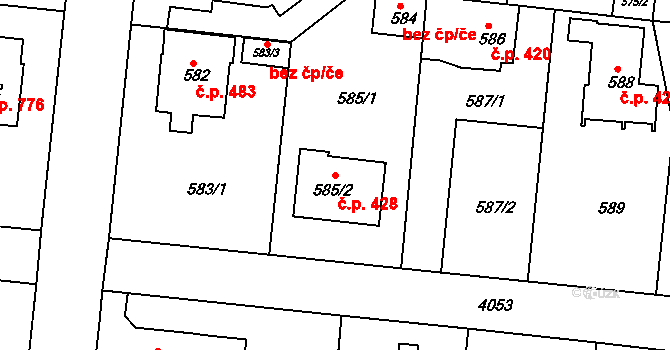 Modřany 428, Praha na parcele st. 585/2 v KÚ Modřany, Katastrální mapa