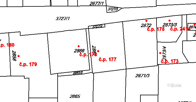 Břevnov 177, Praha na parcele st. 2867 v KÚ Břevnov, Katastrální mapa
