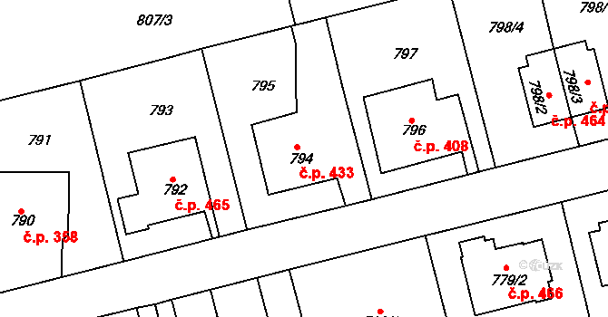 Řepy 433, Praha na parcele st. 794 v KÚ Řepy, Katastrální mapa