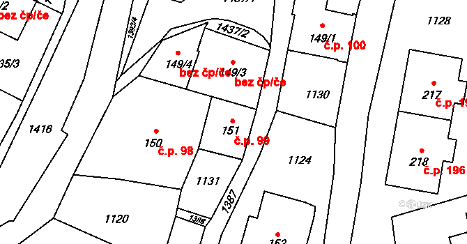 Černý Důl 99 na parcele st. 151 v KÚ Černý Důl, Katastrální mapa