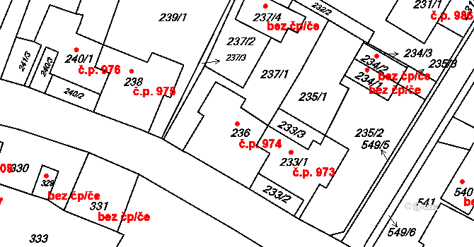 Jirkov 974 na parcele st. 236 v KÚ Jirkov, Katastrální mapa