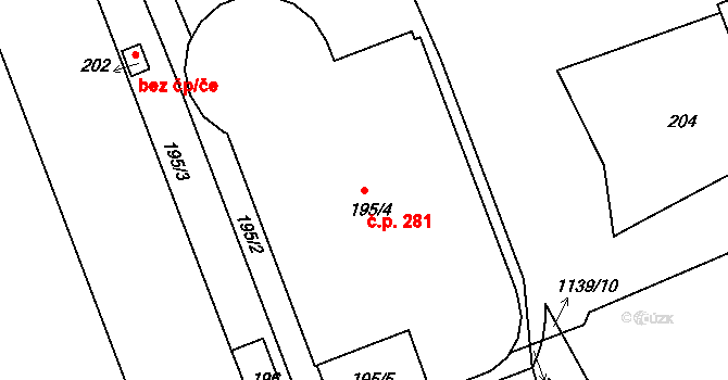Liberec VII-Horní Růžodol 281, Liberec na parcele st. 195/4 v KÚ Horní Růžodol, Katastrální mapa