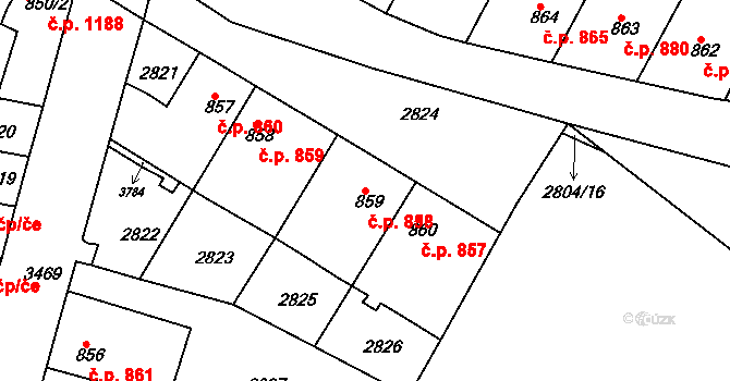 Rosice 858 na parcele st. 859 v KÚ Rosice u Brna, Katastrální mapa