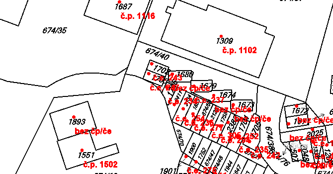 Rosice 234 na parcele st. 1706 v KÚ Rosice u Brna, Katastrální mapa
