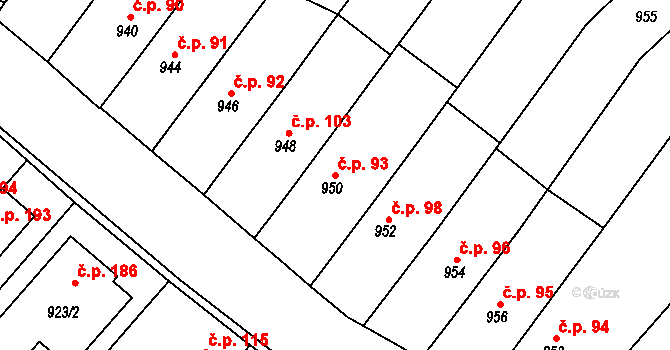 Ochoz u Brna 93 na parcele st. 950 v KÚ Ochoz u Brna, Katastrální mapa