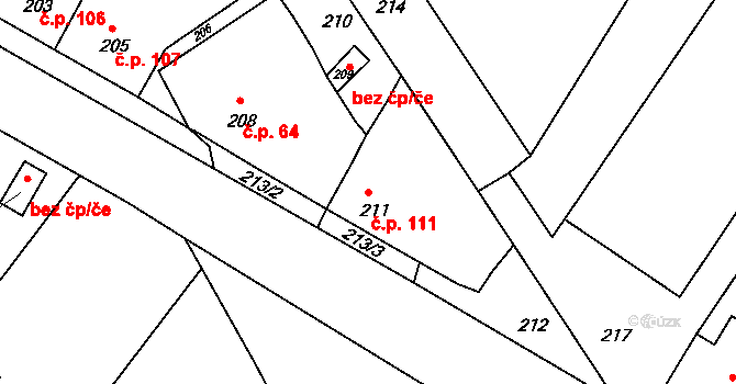 Trboušany 111 na parcele st. 211 v KÚ Trboušany, Katastrální mapa
