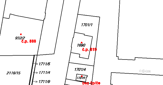 Hloubětín 819, Praha na parcele st. 1690 v KÚ Hloubětín, Katastrální mapa