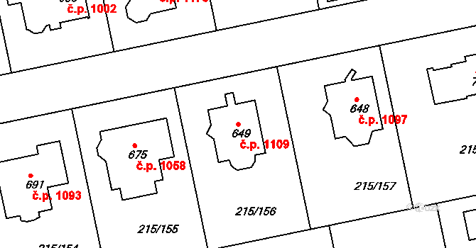 Rudná 1109 na parcele st. 649 v KÚ Hořelice, Katastrální mapa
