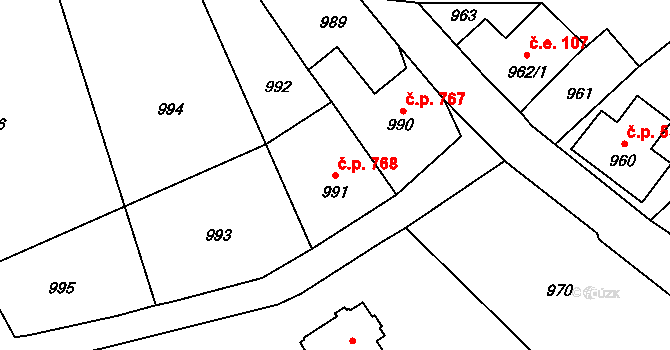 Šluknov 768 na parcele st. 991 v KÚ Šluknov, Katastrální mapa