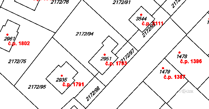 Lysá nad Labem 1793 na parcele st. 2951 v KÚ Lysá nad Labem, Katastrální mapa