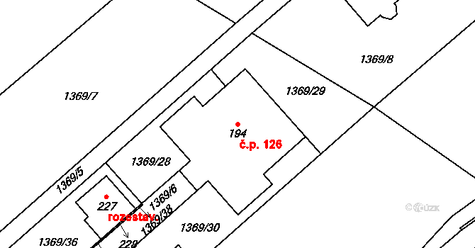 Jabloňov 126 na parcele st. 194 v KÚ Jabloňov u Velkého Meziříčí, Katastrální mapa