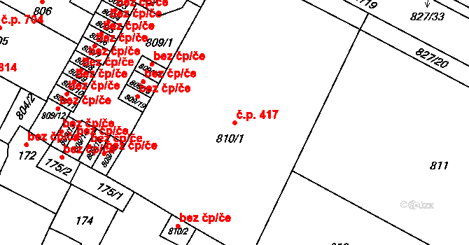 Předměstí 417, Litoměřice na parcele st. 810/1 v KÚ Litoměřice, Katastrální mapa