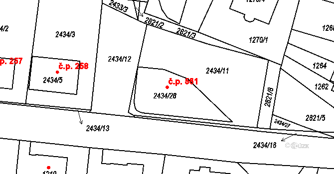 Dačice V 561, Dačice na parcele st. 2434/28 v KÚ Dačice, Katastrální mapa