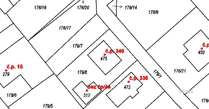 Rosice 346 na parcele st. 475 v KÚ Rosice u Chrasti, Katastrální mapa