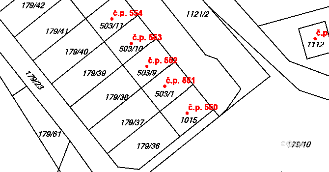 Sendražice 551, Kolín na parcele st. 503/1 v KÚ Sendražice u Kolína, Katastrální mapa