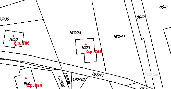 Lučany nad Nisou 746 na parcele st. 1023 v KÚ Lučany nad Nisou, Katastrální mapa