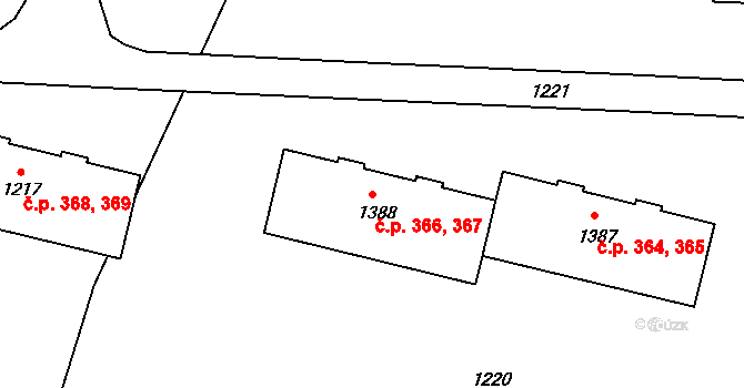 Břidličná 366,367 na parcele st. 1388 v KÚ Břidličná, Katastrální mapa