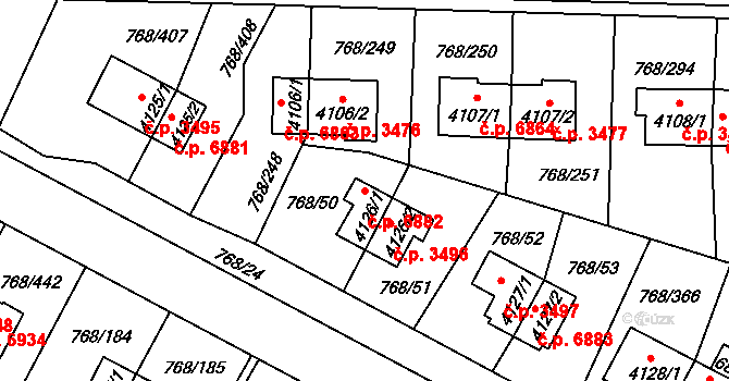 Zlín 6882 na parcele st. 4126/1 v KÚ Zlín, Katastrální mapa