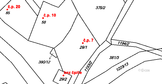 Slavkov 7, Olbramovice na parcele st. 29/1 v KÚ Křešice u Olbramovic, Katastrální mapa
