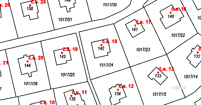 Kobylníky 18, Chotilsko na parcele st. 142 v KÚ Prostřední Lhota, Katastrální mapa