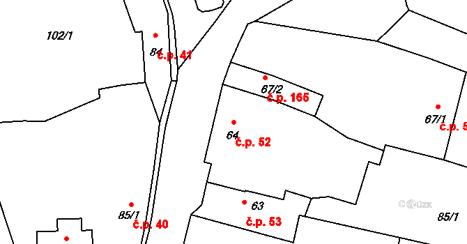 Prčice 52, Sedlec-Prčice na parcele st. 64 v KÚ Prčice, Katastrální mapa