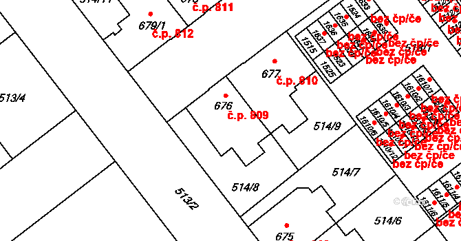 Přívoz 809, Ostrava na parcele st. 676 v KÚ Přívoz, Katastrální mapa
