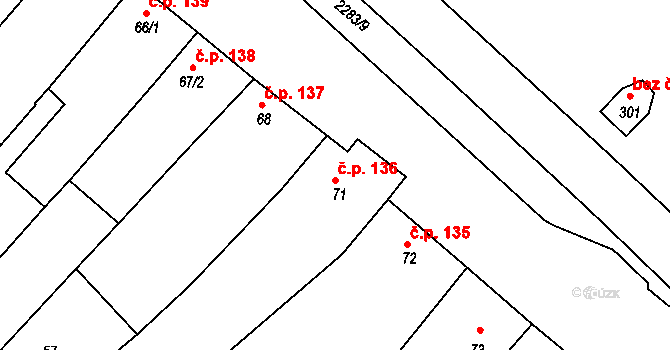 Křižanov 136 na parcele st. 71 v KÚ Křižanov, Katastrální mapa