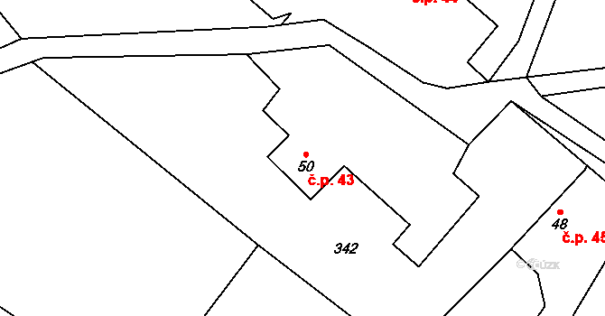 Dolní Hlíny 43, Horní Libochová na parcele st. 50 v KÚ Horní Libochová, Katastrální mapa