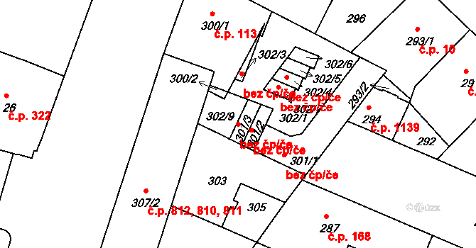 Praha 40828352 na parcele st. 301/3 v KÚ Podolí, Katastrální mapa