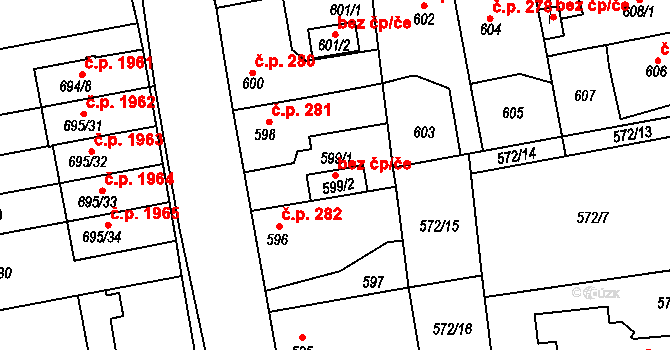 Praha 43009352 na parcele st. 599/2 v KÚ Horní Počernice, Katastrální mapa