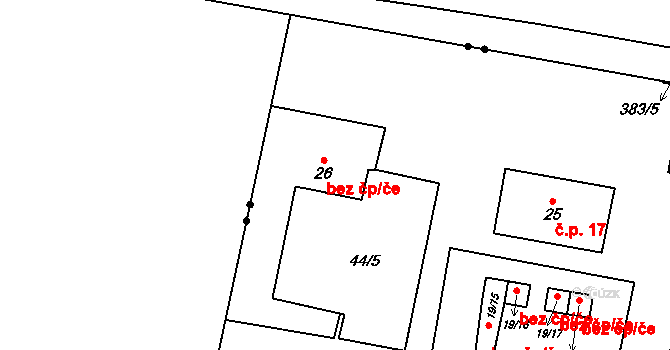 Cheb 43461352 na parcele st. 26 v KÚ Dolní Dvory, Katastrální mapa