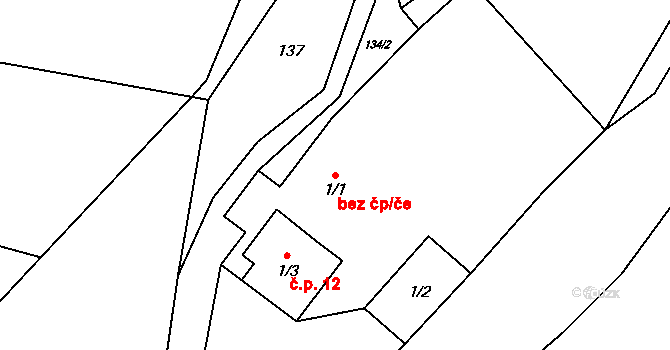 Bukovice 46493352 na parcele st. 1/1 v KÚ Bukovice, Katastrální mapa