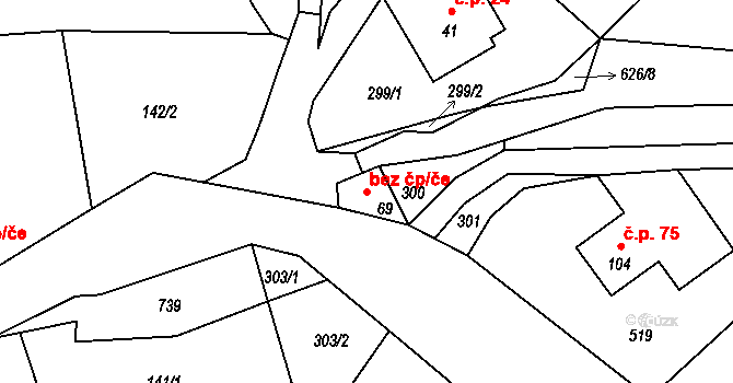 Zábřeh 49247352 na parcele st. 69 v KÚ Hněvkov, Katastrální mapa