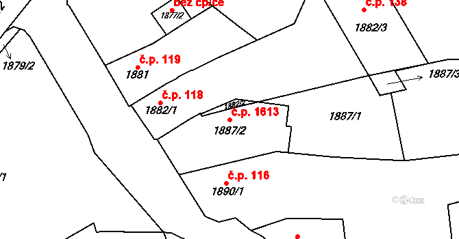 Pohořelice 1613 na parcele st. 1887/2 v KÚ Pohořelice nad Jihlavou, Katastrální mapa