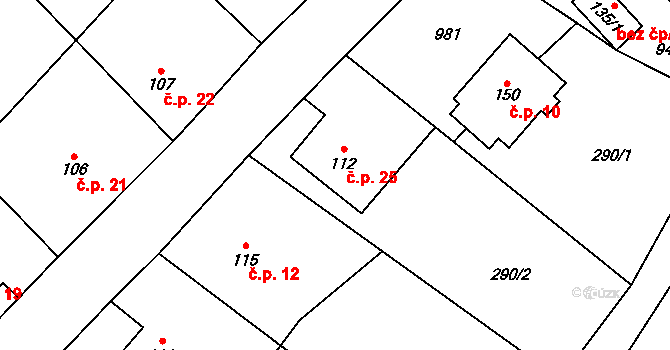 Dubová 25, Miřetice na parcele st. 112 v KÚ Havlovice u Miřetic, Katastrální mapa