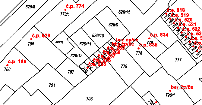 Bučovice 259 na parcele st. 781 v KÚ Bučovice, Katastrální mapa