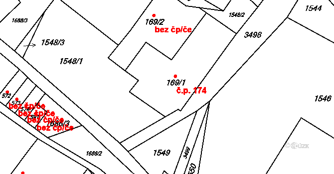 Bystřec 174 na parcele st. 169/1 v KÚ Bystřec, Katastrální mapa