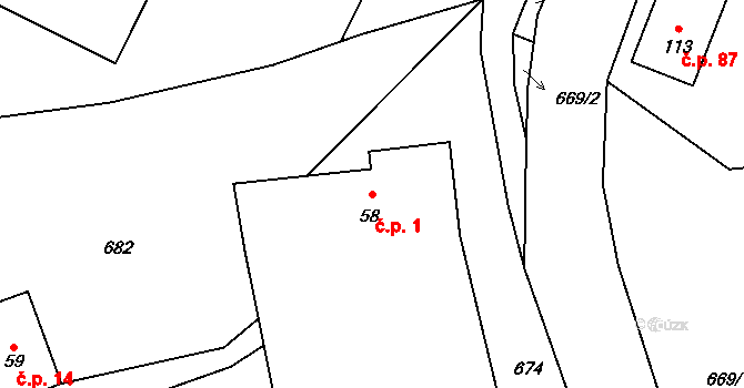 Štědrákova Lhota 1, Ruda nad Moravou na parcele st. 58 v KÚ Štědrákova Lhota, Katastrální mapa