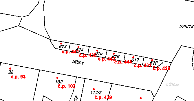 Neratovice 442 na parcele st. 615 v KÚ Neratovice, Katastrální mapa
