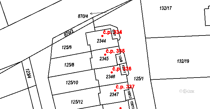 Rajchardov 335, Hradištko na parcele st. 2345 v KÚ Hradištko pod Medníkem, Katastrální mapa
