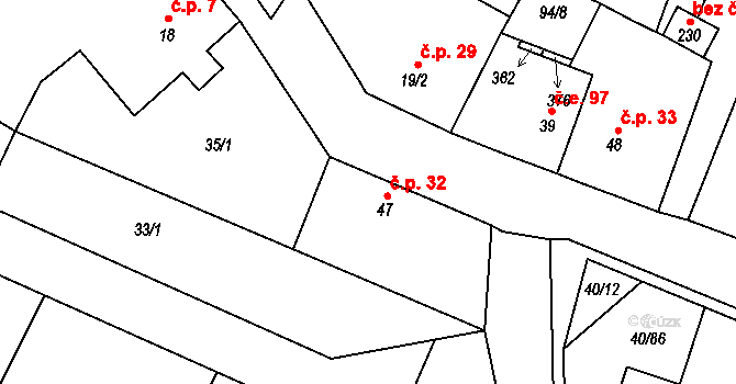 Noutonice 32, Lichoceves na parcele st. 47 v KÚ Noutonice, Katastrální mapa