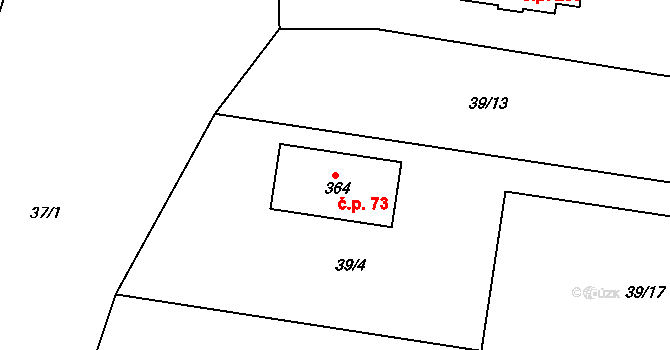 Tachlovice 73 na parcele st. 364 v KÚ Tachlovice, Katastrální mapa
