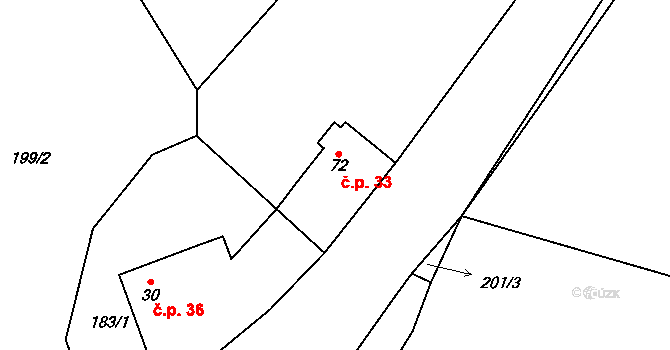 Předboř 33, Choustník na parcele st. 72 v KÚ Předboř u Choustníku, Katastrální mapa