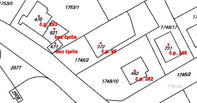 Klenčí pod Čerchovem 95 na parcele st. 372 v KÚ Klenčí pod Čerchovem, Katastrální mapa